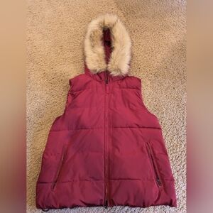 GAP Red ColdControl Max Faux Fur hooded puffer vest